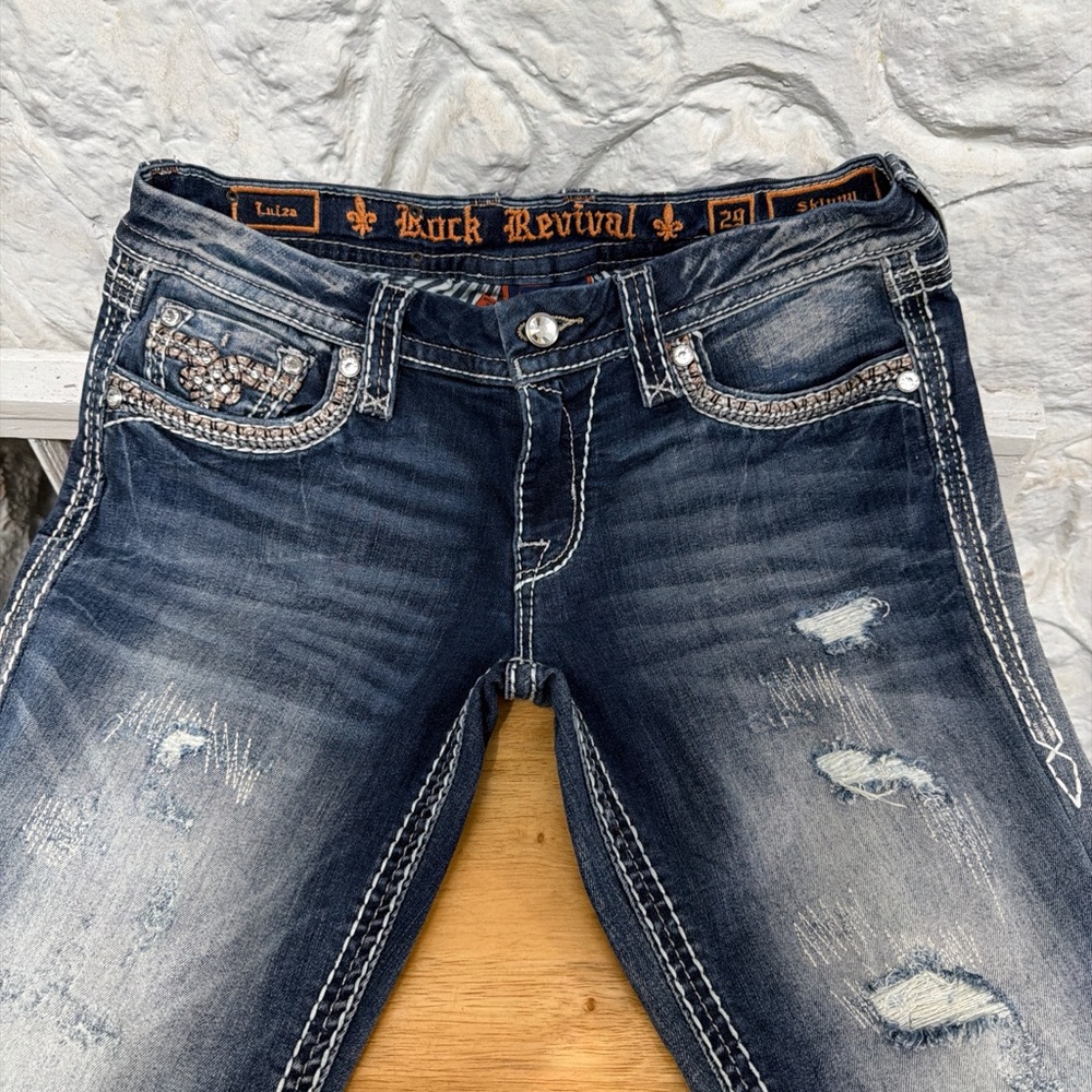 Rock Revival Women's Distressed Dark Blue Skinny Jeans